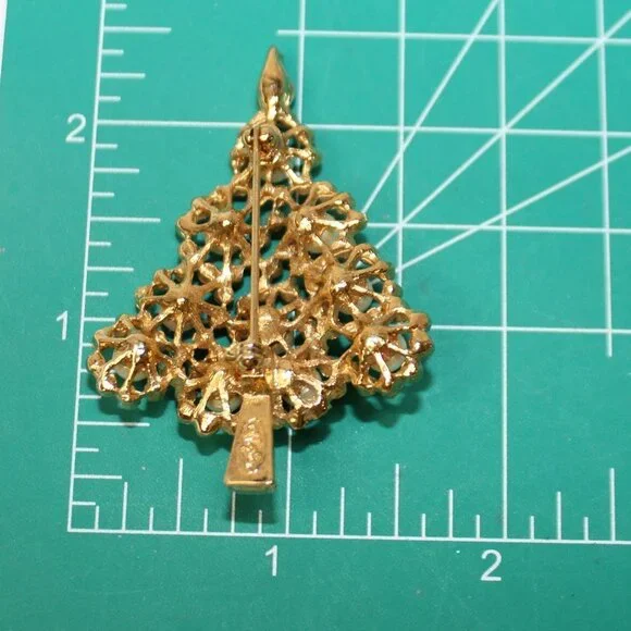Napier Pearl and Crystal and Golden Christmas Tree Brooch - Picture 6 of 8